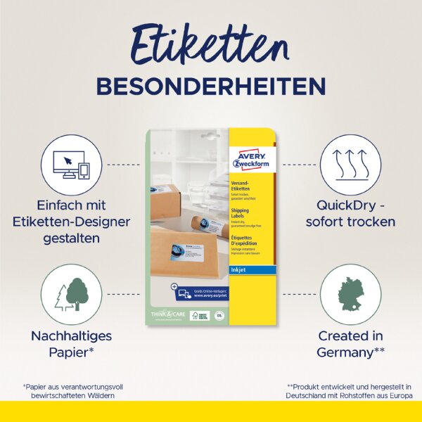 AVERY Zweckform Inkjet Versand-Etiketten, 99,1 x 139 mm