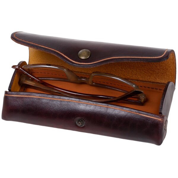 MIKA Etui à lunettes, grand, cuir, bouton-pression, marron