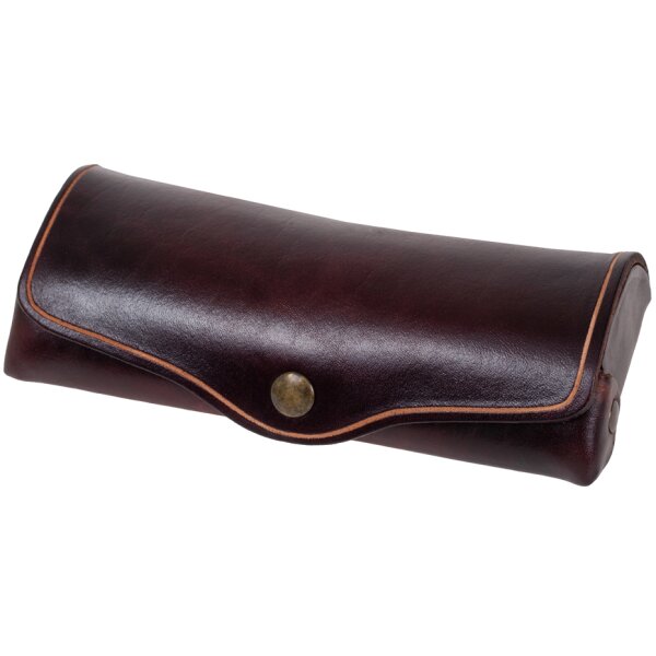 MIKA Etui à lunettes, grand, cuir, bouton-pression, marron