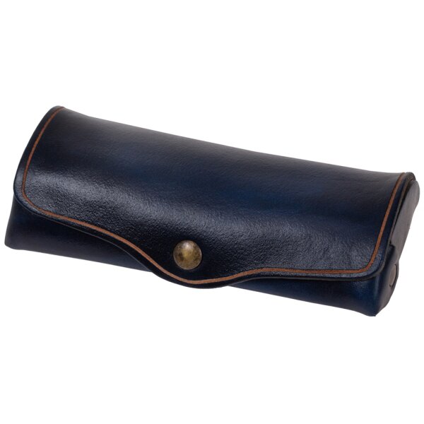 MIKA Etui à lunettes, grand, cuir, bouton-pression, marron