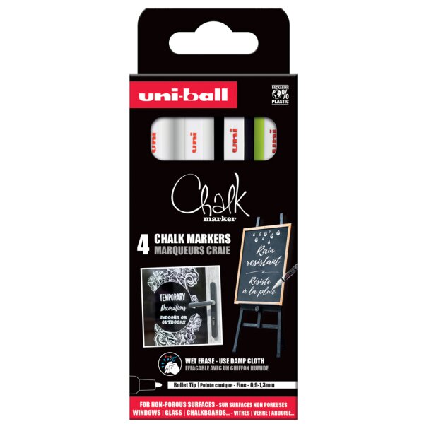 uni-ball Kreidemarker Chalk marker PWE3MS 4 PF, 4er Etui