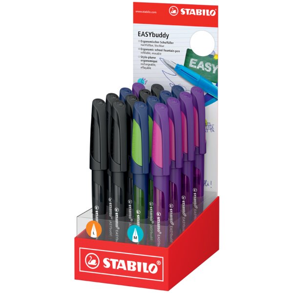 STABILO Stylo plume EASYbuddy M, droitiers, présentoir de 16