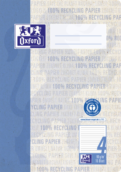 Oxford Schulheft "Recycling", DIN A5, 16 Blatt, Lineatur 4