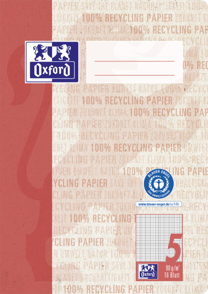 Oxford Schulheft "Recycling", DIN A5, 16 Blatt, Lineatur 5