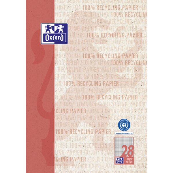 Oxford Schulblock "Recycling", DIN A4, 50 Blatt, Lineatur 20