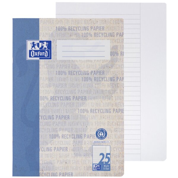 Oxford Schulheft "Recycling", DIN A4, 16 Blatt, Lineatur 27