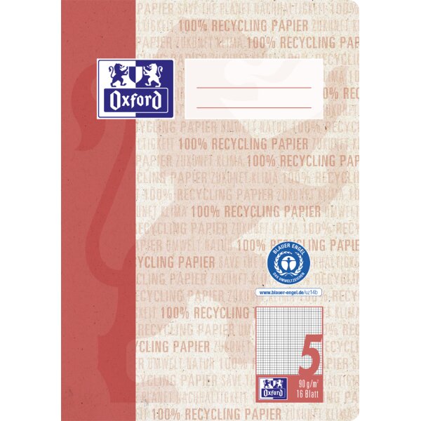 Oxford Schulheft "Recycling", DIN A5, 16 Blatt, Lineatur 1