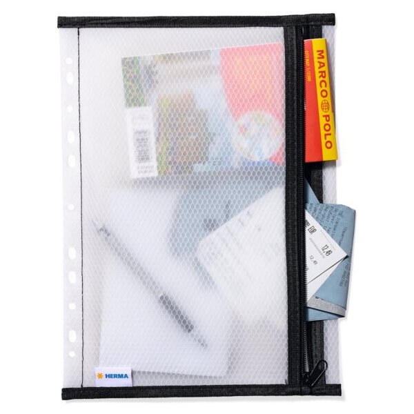 HERMA Pochette à fermeture à zip, perforée, A4, noir