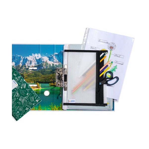 HERMA Pochette à fermeture à zip, perforée, A5, noir