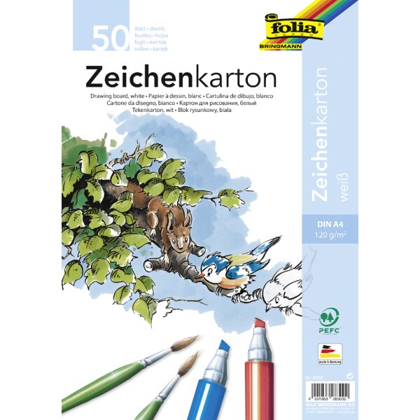 folia Zeichenkarton, DIN A4, 120 g qm, weiss