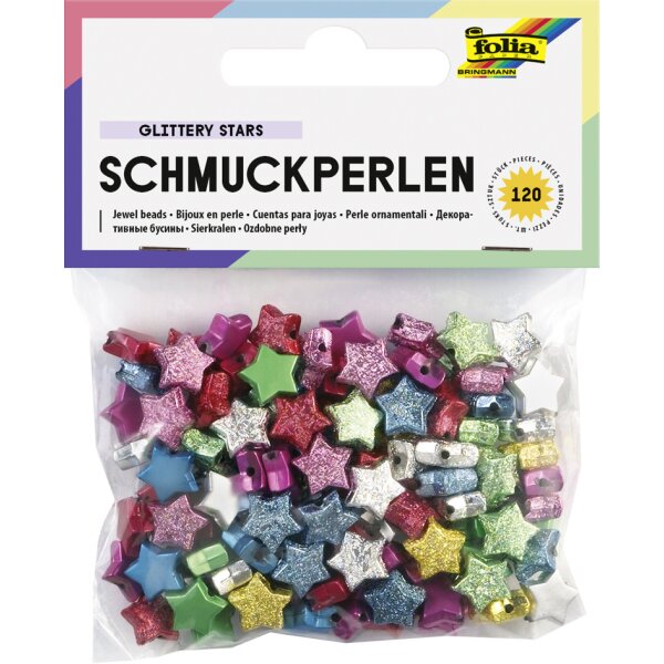 folia Schmuckperlen "Glittery Stars", glatt geprägt