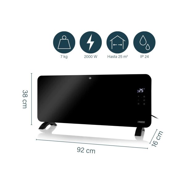 PRINCESS Chauffage par convecteur 342000.01.1 noir, 2000W