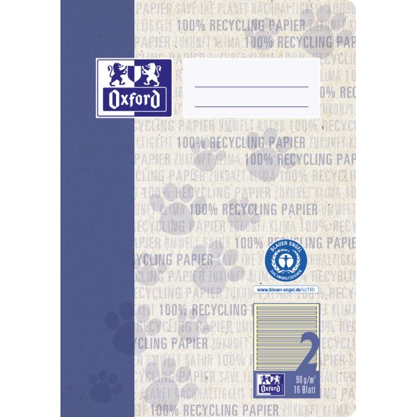 Oxford Schulheft "Recycling", DIN A5, 16 Blatt, Lineatur 7
