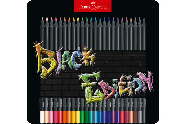 FABER-CASTELL Crayon Black Edition 116425 24 couleurs, boîte métal