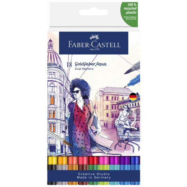 FABER-CASTELL Marqueur aquarelle GOLDFABER, étui de 18