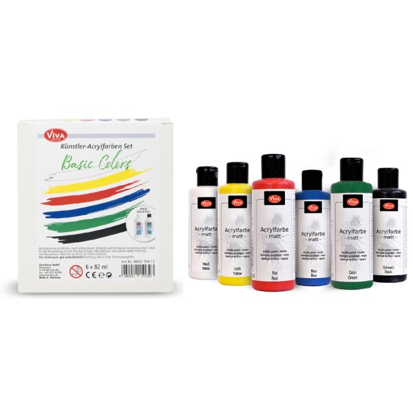 ViVA DECOR Acrylfarben-Set "Basic Colors", 6-teilig