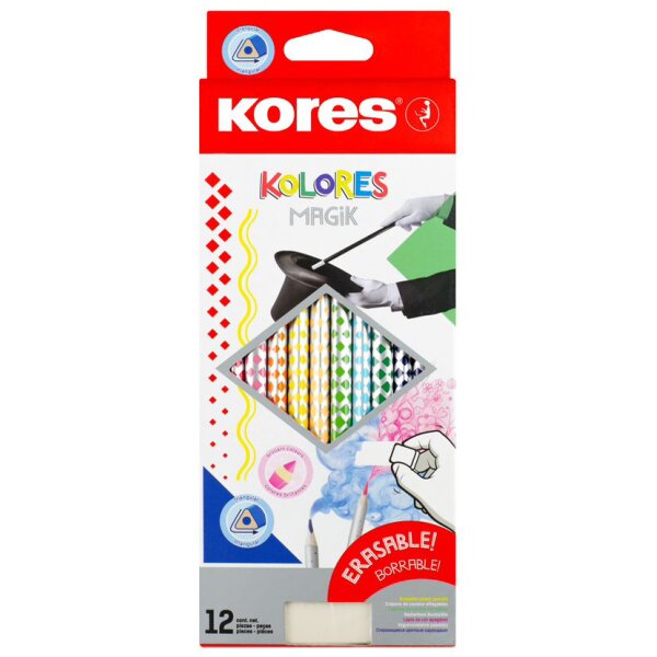 Kores Crayon de couleur KOLORES Magik effaçable,étui de 12