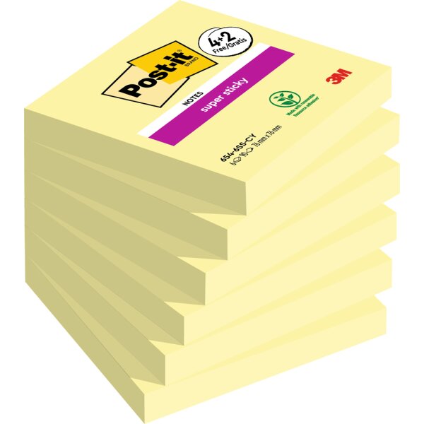 Post-it Haftnotizen super sticky notes, 76 x 76 mm, 4+2