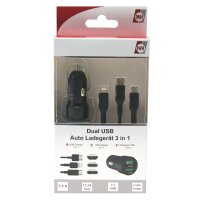 IWH Chargeur USB pour voiture 3EN1, 12/24 V, noir