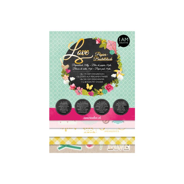 I AM CREATIVE Bloc de papier artisanal 4087.597 Love A4
