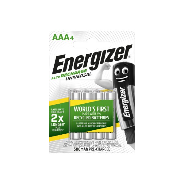 ENERGIZER Pile Chargeur E301375702 AAA/HR03, 500mAh, 4 pi&egrave;ces