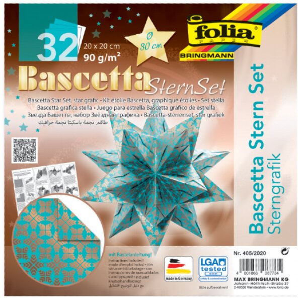 folia Faltblätter Bascetta-Stern, türkis bedruckt