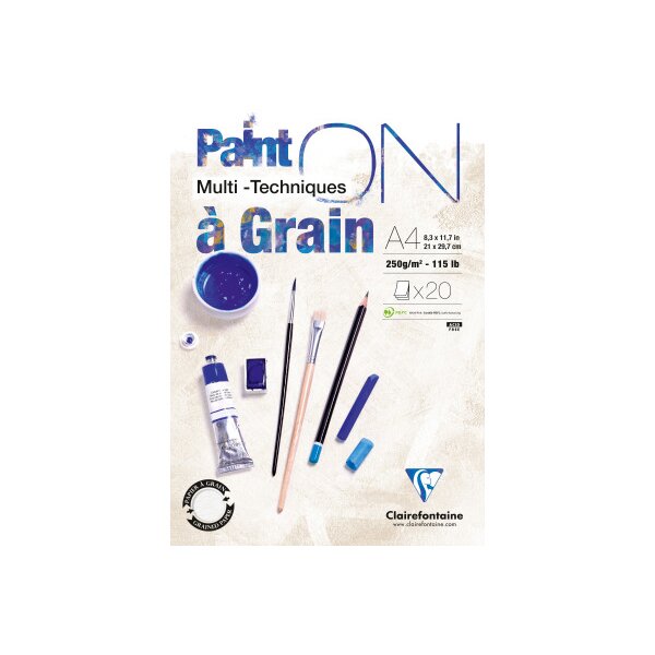 CLAIREFONTAINE PaintOn grainé A4 975049C Blanc 20 feuilles