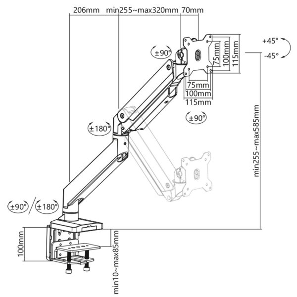 DIGITUS Support double écran universel, fixation par serrage
