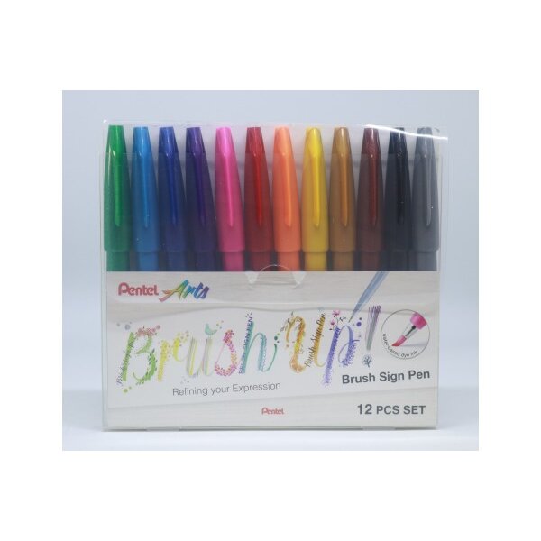 PENTEL Brush Sign Pen SES15C-12ST1 12 couleurs, étui