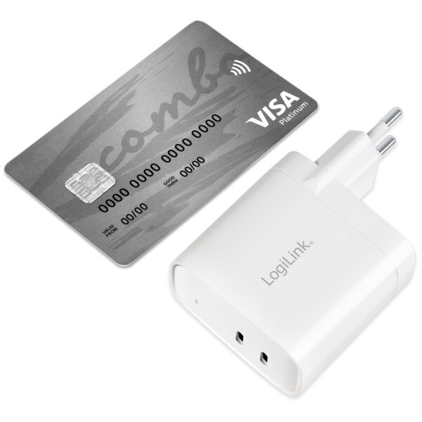 LogiLink Adaptateur de prise USB, 2x USB-C PD, 40 W, blanc