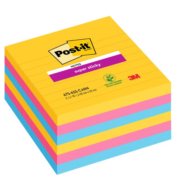 Post-it Bloc note super sticky notes, 101 x 101 mm, lign&eacute;