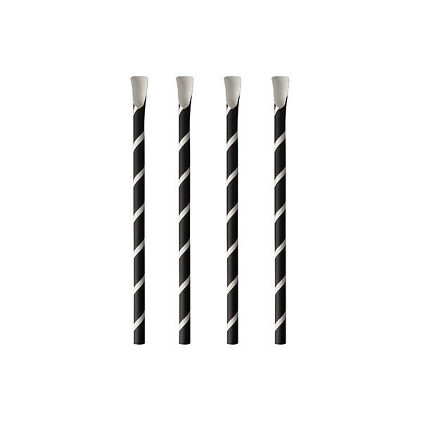 PAPSTAR Paille en papier avec cuiller pure, 200 mm, noir