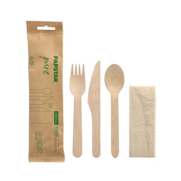 PAPSTAR Kit de couverts pure, en bois de bouleau, 4 pièces
