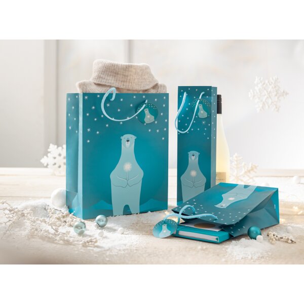 sigel Weihnachts-Geschenktüte "Polar bear with candle", gross