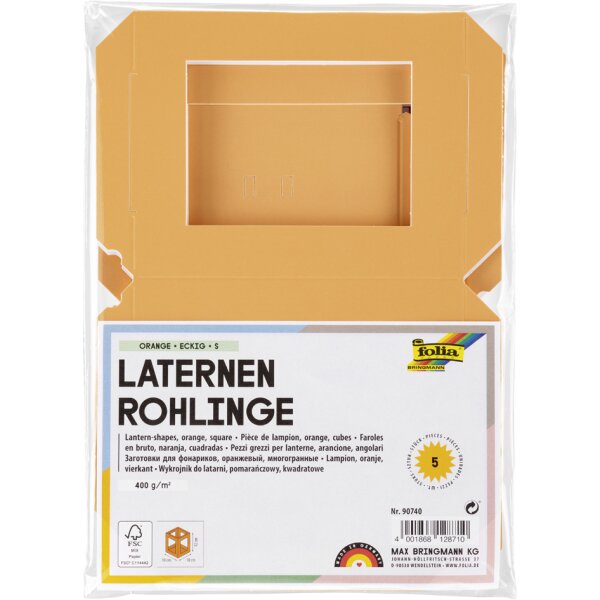 folia Pièces en carton pour lanterne, 135x135x180 mm, orange