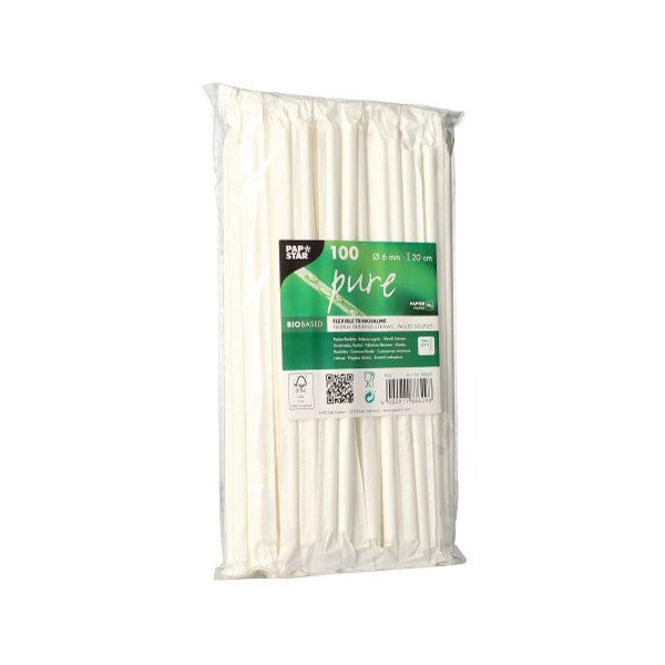 PAPSTAR Paille en papier pure, 200 mm, blanc