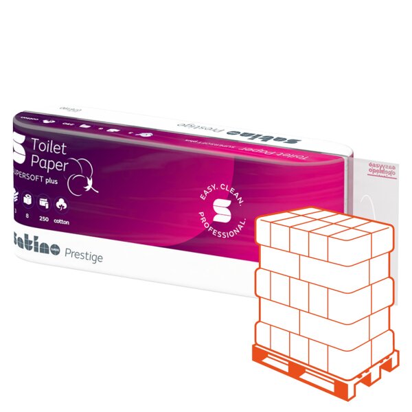 SATINO Prestige Cotton Toilettenpapier hochweiss, 3-lagig, 250 Blatt - 1 Palette (1344 Rollen)