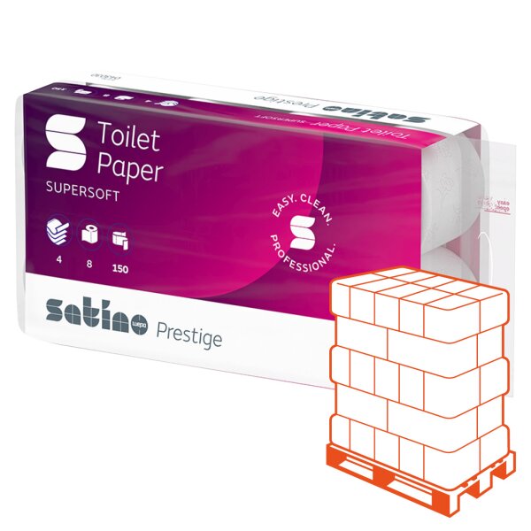 SATINO Prestige Toilettenpapier hochweiss, 4-lagig, 150 Blatt - 1 Palette (1512 Rollen) inkl. Gratis E-Vignette