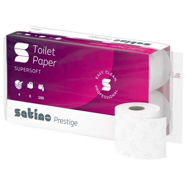 SATINO Prestige Toilettenpapier hochweiss, 4-lagig, 150 Blatt - 1 Palette (1512 Rollen) inkl. Gratis E-Vignette