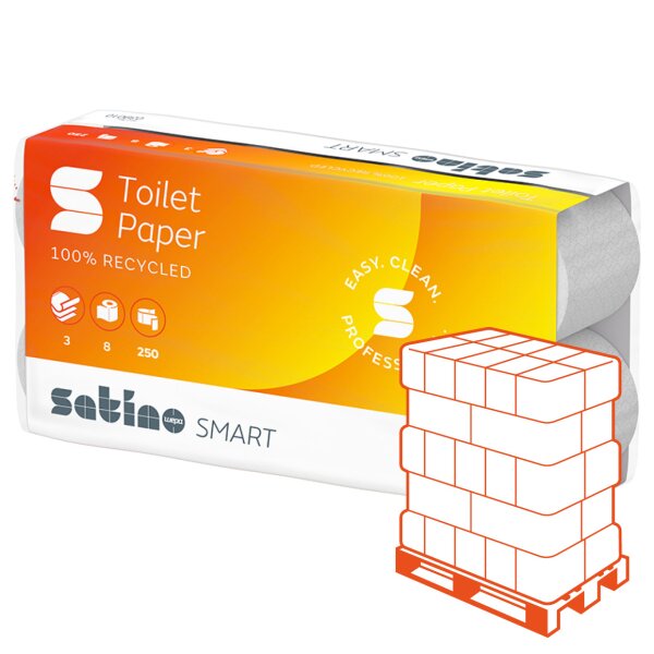 SATINO Smart Recycling Papier de toilette extra blanc, 3 couches, 250 feuilles - 1 Palette (960 rouleaux)