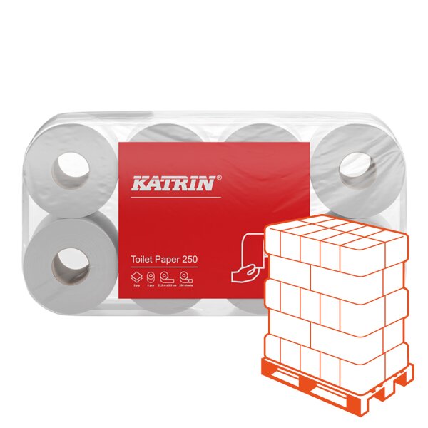 KATRIN Recycling Toilettenpapier weiss, 3-lagig, 250 Blatt - 1 Palette (1512 Rollen)