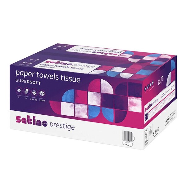 Satino Prestige essuie-mains en papier Pliage en V 2 couches super blanc - 1 Palette (96000 pièces)