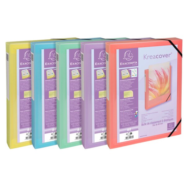 EXACOMPTA Dossier de coll. Aquarel A4 59279E ass., &eacute;lastique,Creacover 40mm
