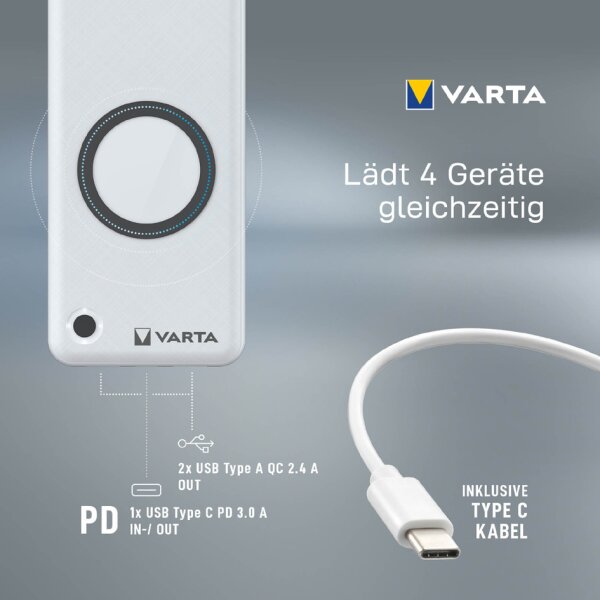 VARTA Powerbank Wireless, 20.000 mAh, blanc