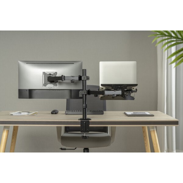 DIGITUS Monitorhalterung mit Notebookablage, schwarz