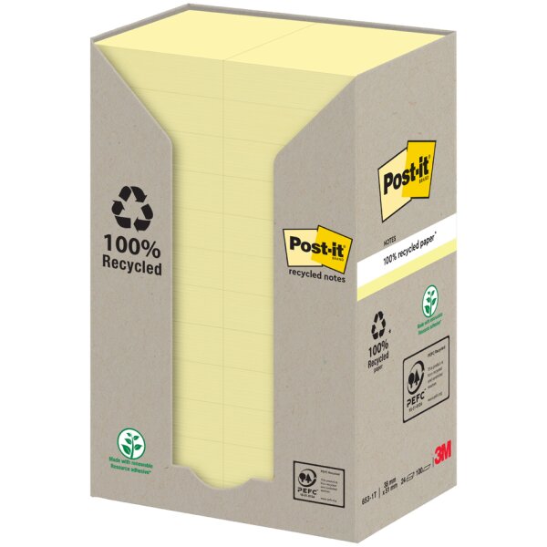 Post-it Haftnotizen Recycling notes, 127 x 76 mm, gelb