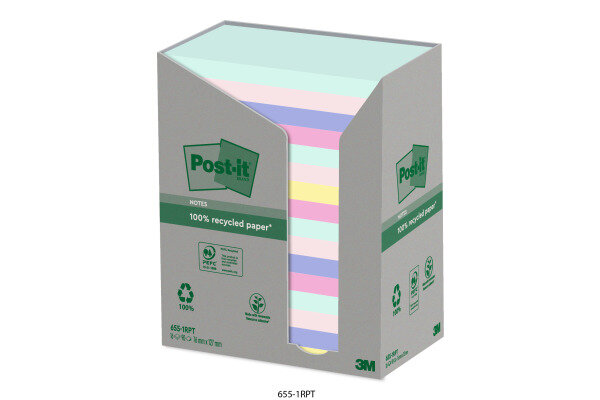 POST-IT Bloc-notes recycl. 127x76mm 655-1RPT 5-couleurs, 16x100 flls.