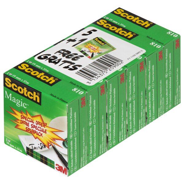 3M Scotch Ruban adhésif Magic 810, 19mm x 33m, 10+4 GRATUITS