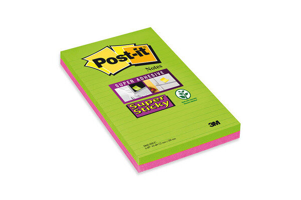 POST-IT Block Super Sticky 203x127mm 5845-SSUC grün pink,4x45 Blatt,liniert