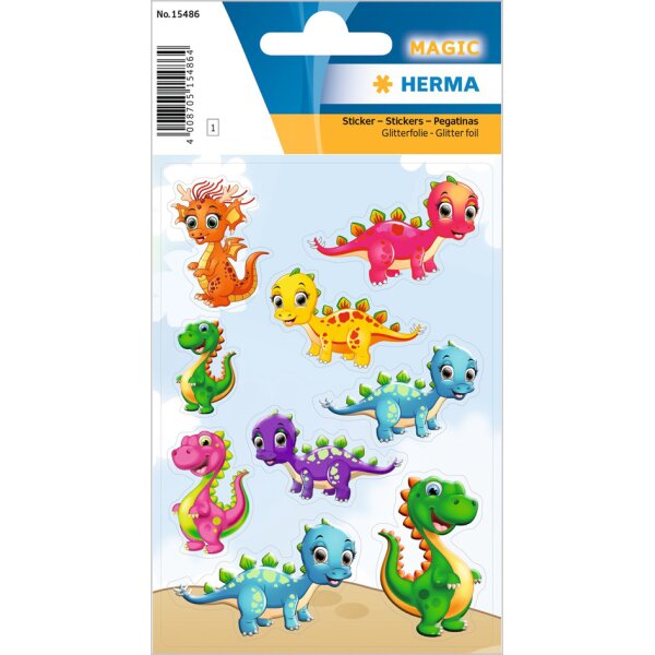 HERMA Sticker MAGIC Petits dinos, en film pailleté
